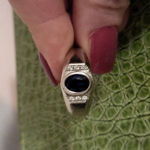 Sterling silver sapphire and cubic zirconia ring